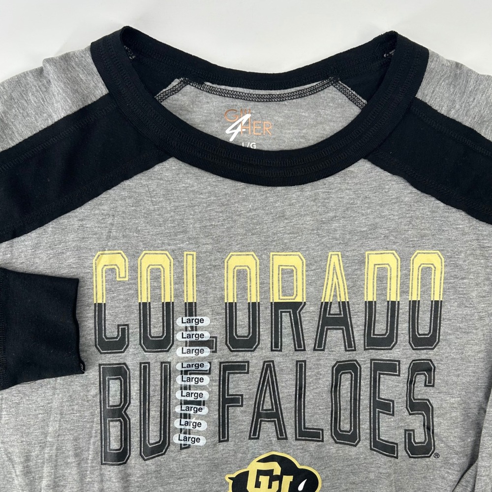 GIII 4Her Colorado Buffaloes Shirt Womens Large Gray Raglan Long Sleeve NWT NCAA